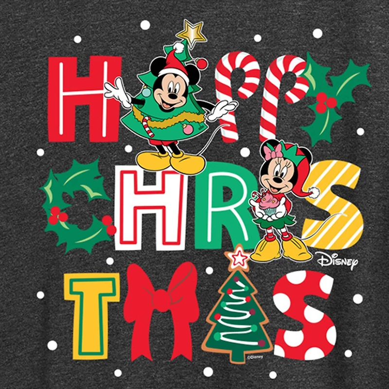 Mickey Happy Chrstms Womens Crew Neck Short Sleeve Regular Fit and Friends Graphic T-Shirt