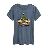 Christmas Group Womens Crew Neck Short Sleeve Regular Fit Peanuts Graphic T-Shirt