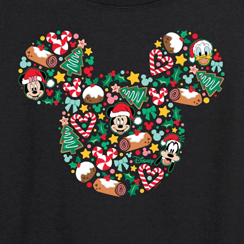 Disney Mickey Silhouette Christmas Womens Round Neck Long Sleeve Regular Fit and Friends Graphic T-Shirt