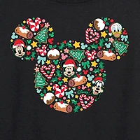 Disney Mickey Silhouette Christmas Womens Round Neck Long Sleeve Regular Fit and Friends Graphic T-Shirt