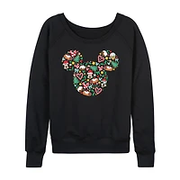 Disney Mickey Silhouette Christmas Womens Round Neck Long Sleeve Regular Fit and Friends Graphic T-Shirt