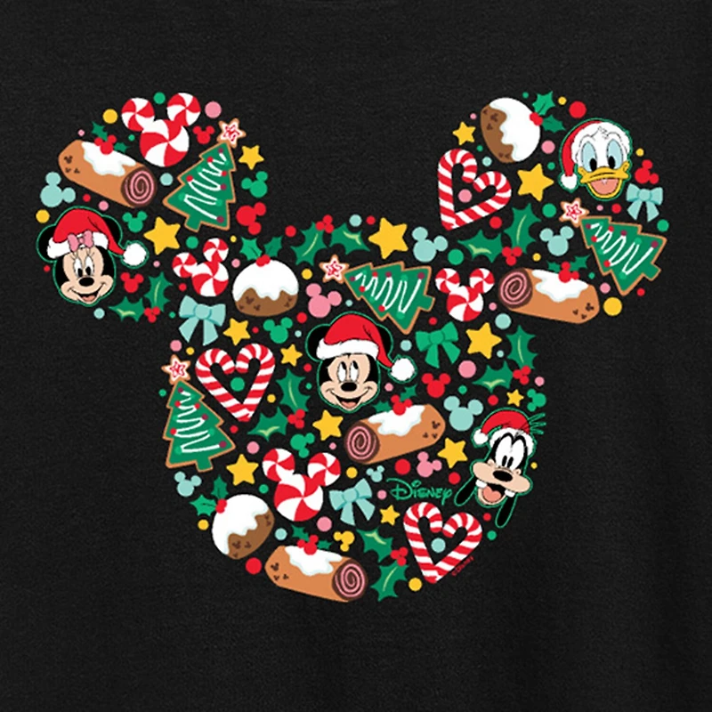 Disney Mickey Silhouette Christmas Womens Crew Neck Short Sleeve Regular Fit and Friends Graphic T-Shirt