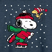 Snoopy Ice Skating Womens Round Neck Long Sleeve Regular Fit Graphic T-Shirt