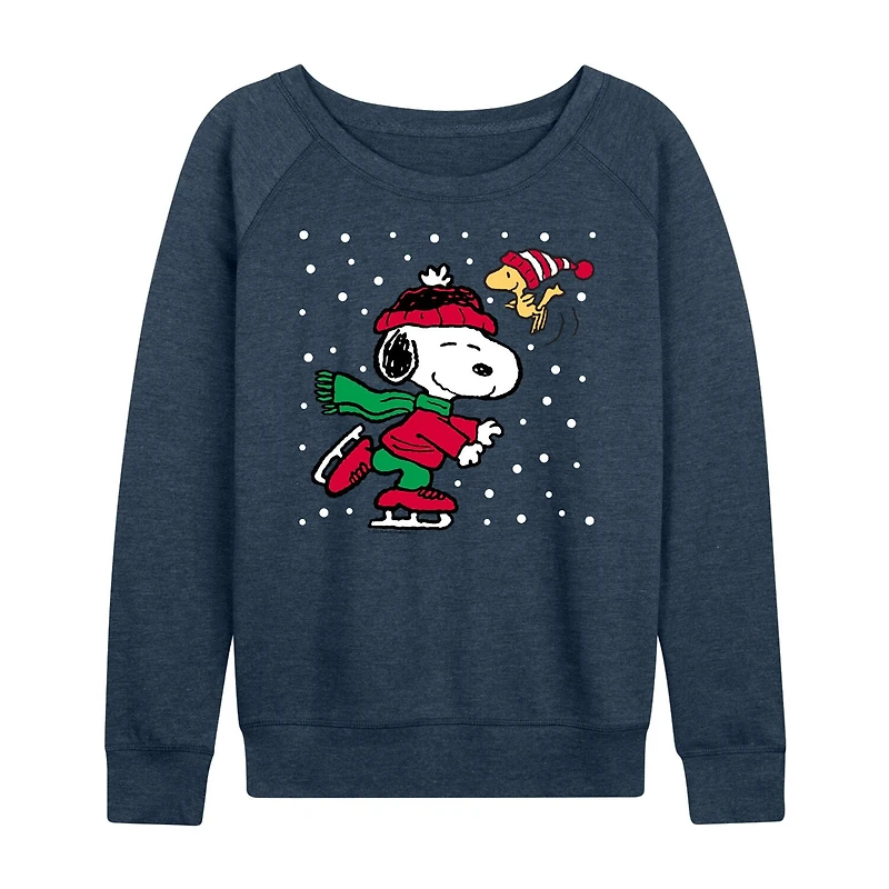Snoopy Ice Skating Womens Round Neck Long Sleeve Regular Fit Graphic T-Shirt