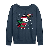 Snoopy Ice Skating Womens Round Neck Long Sleeve Regular Fit Graphic T-Shirt