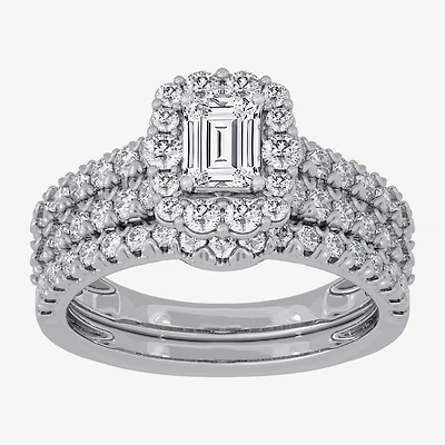 Signature By Modern Bride (H-I / Si1-Si2) Womens 1 1/ CT. T.W. Lab Grown White Diamond 10K Gold Side Stone Halo Bridal Set