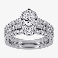 Signature By Modern Bride (H-I / Si1-Si2) Womens / CT. T.W. Lab Grown White Diamond 10K Gold Oval Side Stone Halo Bridal Set