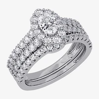 Signature By Modern Bride (H-I / Si1-Si2) Womens / CT. T.W. Lab Grown White Diamond 10K Gold Oval Side Stone Halo Bridal Set
