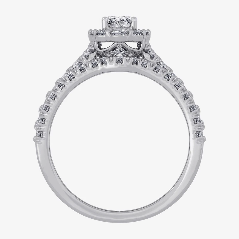 Signature By Modern Bride (H-I / Si1-Si2) Womens / CT. T.W. Lab Grown White Diamond 10K Gold Oval Side Stone Halo Bridal Set