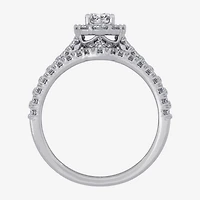Signature By Modern Bride (H-I / Si1-Si2) Womens / CT. T.W. Lab Grown White Diamond 10K Gold Oval Side Stone Halo Bridal Set