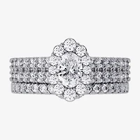 Signature By Modern Bride (H-I / Si1-Si2) Womens / CT. T.W. Lab Grown White Diamond 10K Gold Oval Side Stone Halo Bridal Set