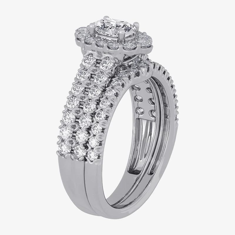 Signature By Modern Bride (H-I / Si1-Si2) Womens / CT. T.W. Lab Grown White Diamond 10K Gold Oval Side Stone Halo Bridal Set