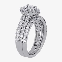Signature By Modern Bride (H-I / Si1-Si2) Womens / CT. T.W. Lab Grown White Diamond 10K Gold Oval Side Stone Halo Bridal Set