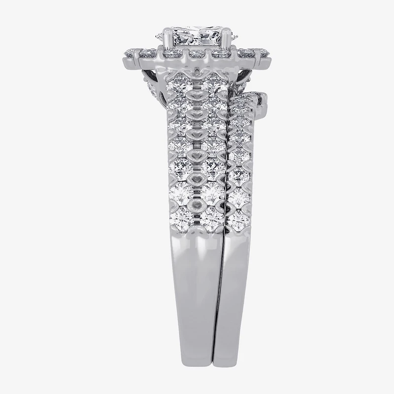 Signature By Modern Bride (H-I / Si1-Si2) Womens / CT. T.W. Lab Grown White Diamond 10K Gold Oval Side Stone Halo Bridal Set