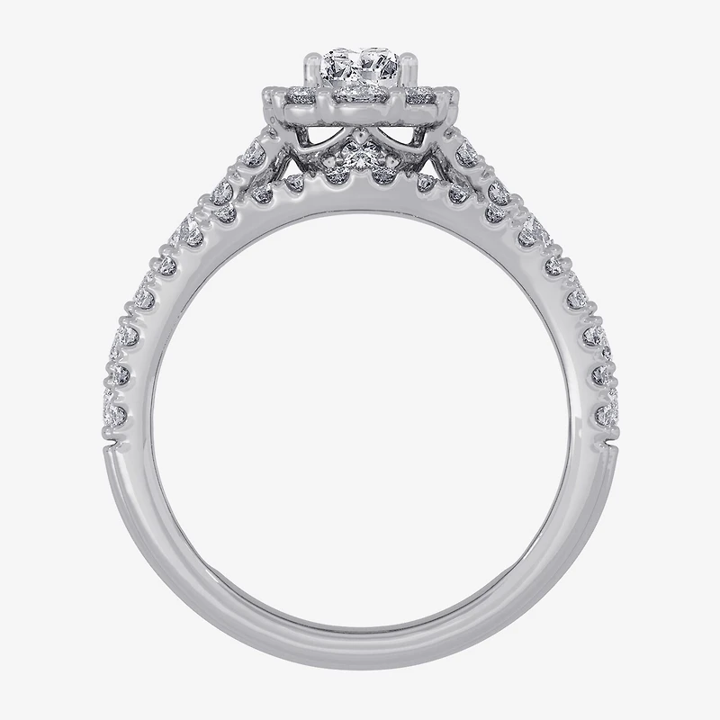 Signature By Modern Bride (H-I / Si1-Si2) Womens /2 CT. T.W. Lab Grown White Diamond 10K Gold Pear Side Stone Halo Bridal Set