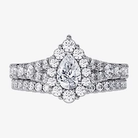 Signature By Modern Bride (H-I / Si1-Si2) Womens /2 CT. T.W. Lab Grown White Diamond 10K Gold Pear Side Stone Halo Bridal Set