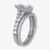 Signature By Modern Bride (H-I / Si1-Si2) Womens /2 CT. T.W. Lab Grown White Diamond 10K Gold Pear Side Stone Halo Bridal Set