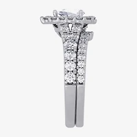 Signature By Modern Bride (H-I / Si1-Si2) Womens /2 CT. T.W. Lab Grown White Diamond 10K Gold Pear Side Stone Halo Bridal Set