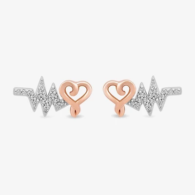 Hallmark Diamonds 1/10 CT. T.W. Natural White Diamond 14K Rose Gold Over Silver Sterling Silver 14.2mm Heart Stud Earrings