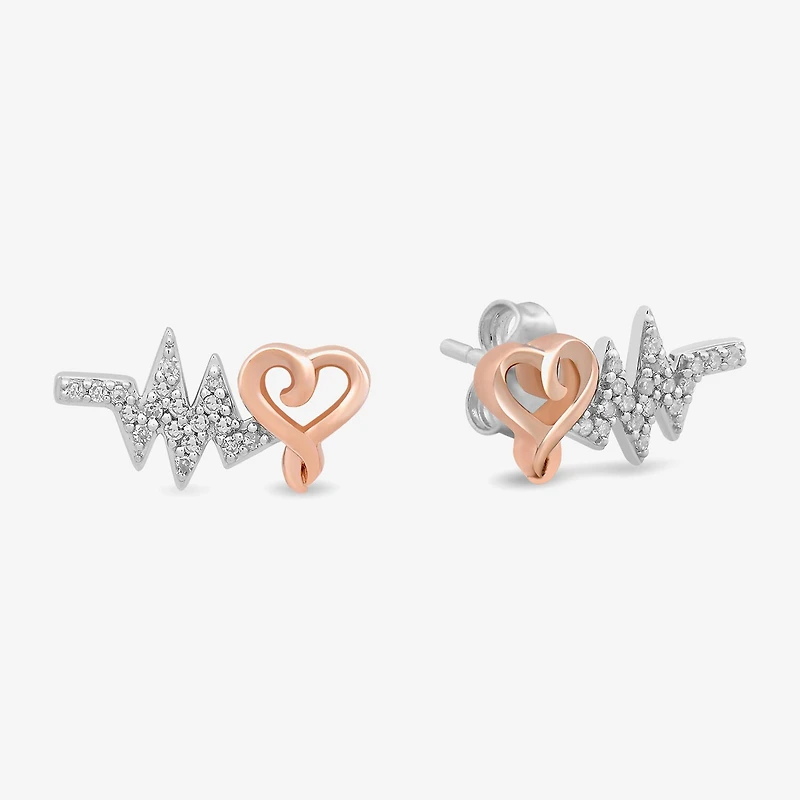 Hallmark Diamonds 1/10 CT. T.W. Natural White Diamond 14K Rose Gold Over Silver Sterling Silver 14.2mm Heart Stud Earrings