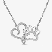 Paw Print Womens 1/10 CT. T.W. Natural White Diamond Sterling Silver Heart 18 Inch Pendant Necklace