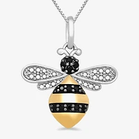 Bee Womens 1/10 CT. T.W. Natural Black Diamond 14K Gold Over Silver Sterling Silver 18 Inch Pendant Necklace