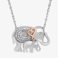 Hallmark Diamonds Mother And Baby Elephant Womens 1/8 CT. T.W. Natural White Diamond 14K Rose Gold Over Silver Sterling Silver Heart 18 Inch Pendant Necklace