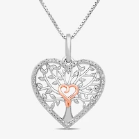Tree Of Life Womens 1/10 CT. T.W. Natural White Diamond 14K Two Tone Gold Over Silver Sterling Silver Heart 18 Inch Pendant Necklace