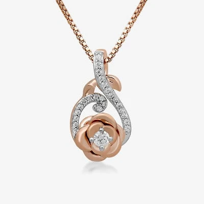 Womens 1/10 CT. T.W. Natural White Diamond 14K Rose Gold Over Silver Sterling Silver Flower Infinity 18 Inch Pendant Necklace