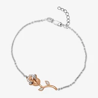 Womens 14K Rose Gold Over Silver Sterling Silver 7 Inch Flower Beauty and the Beast Belle Princess Chain Bracelet