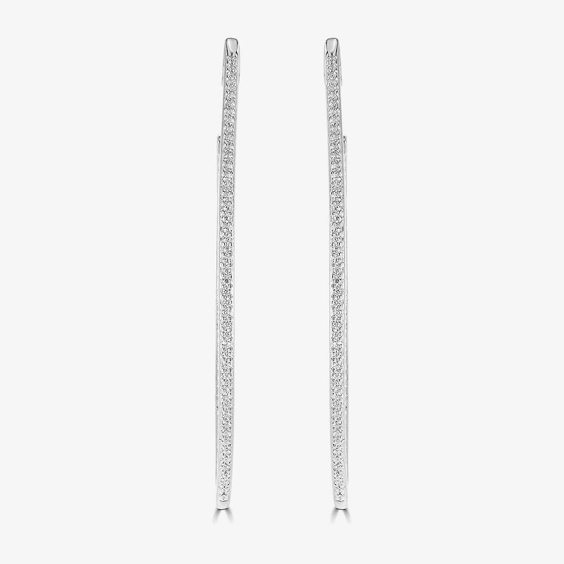 Diamonart Womens Cubic Zirconia Sterling Silver 45mm Curved Hoop Earrings