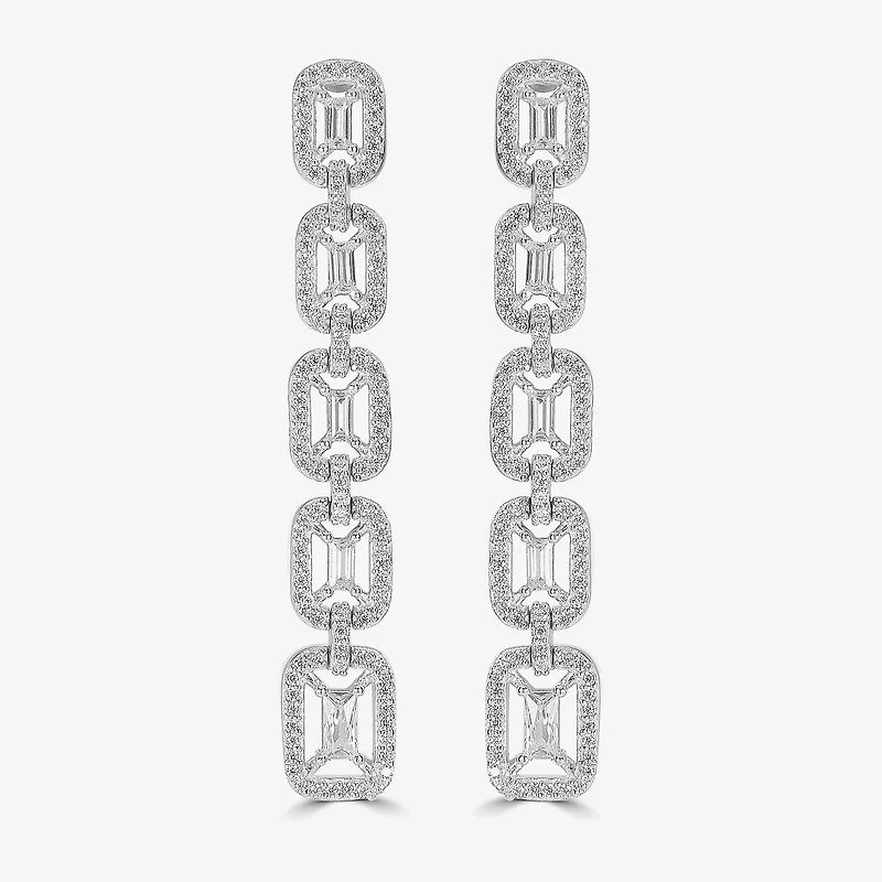 Diamonart Womens Cubic Zirconia Sterling Silver Rectangular Drop Earrings