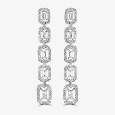 Diamonart Womens Cubic Zirconia Sterling Silver Rectangular Drop Earrings