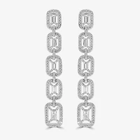 Diamonart Womens Cubic Zirconia Sterling Silver Rectangular Drop Earrings