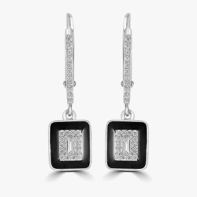 Diamonart Womens Cubic Zirconia Sterling Silver Square Drop Earrings