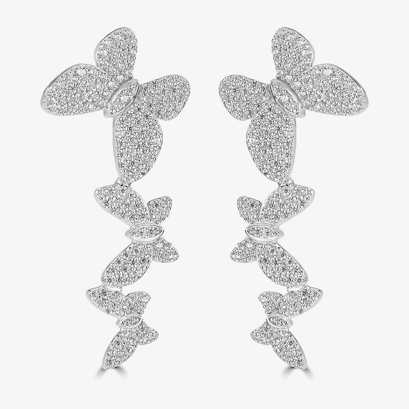 Diamonart Womens 1 1/2 CT. T.W. Cubic Zirconia Sterling Silver Butterfly Ear Climbers