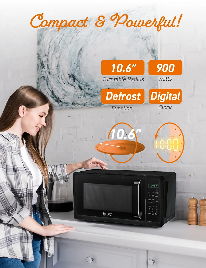 COMMERCIAL CHEF Cu. Ft. Countertop Microwave with Touch Controls & Digital Display & 10 Power Levels