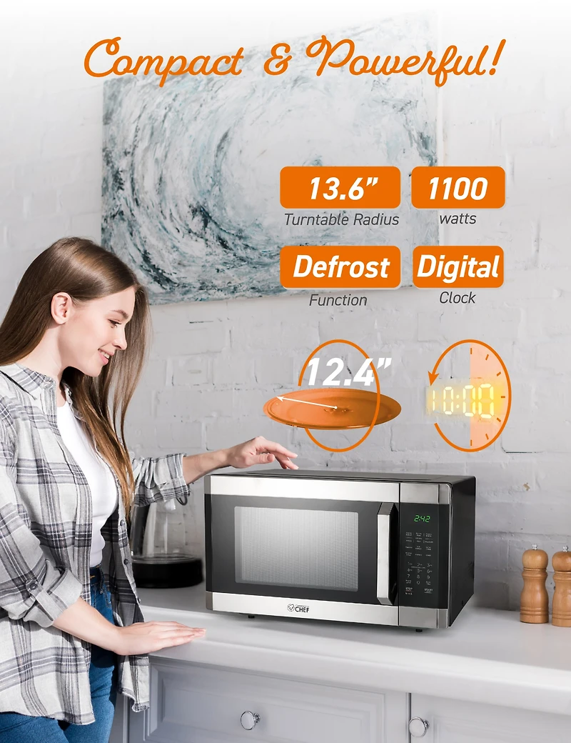 COMMERCIAL CHEF 1.6 Cu. Ft. Countertop Microwave with Touch Controls & 10 Power Levels
