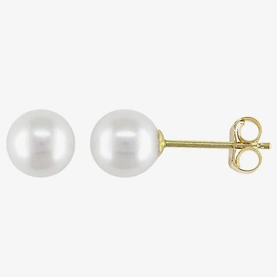 White Cultured Freshwater Pearl 14K Yellow Gold Stud Earrings