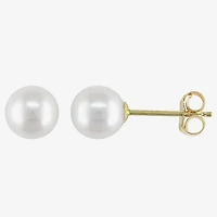 White Cultured Freshwater Pearl 14K Yellow Gold Stud Earrings