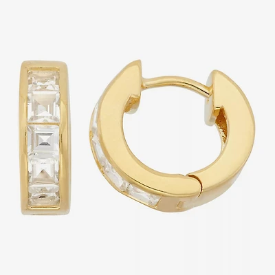 Womens Lab Created White Sapphire 14K Gold Over Silver 12mm Hoop Earrings