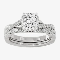 Signature By Modern Bride (H-I / Si1-Si2) Womens 1 1/5 CT. T.W. Lab Grown White Diamond 10K Gold Side Stone Halo Bridal Set
