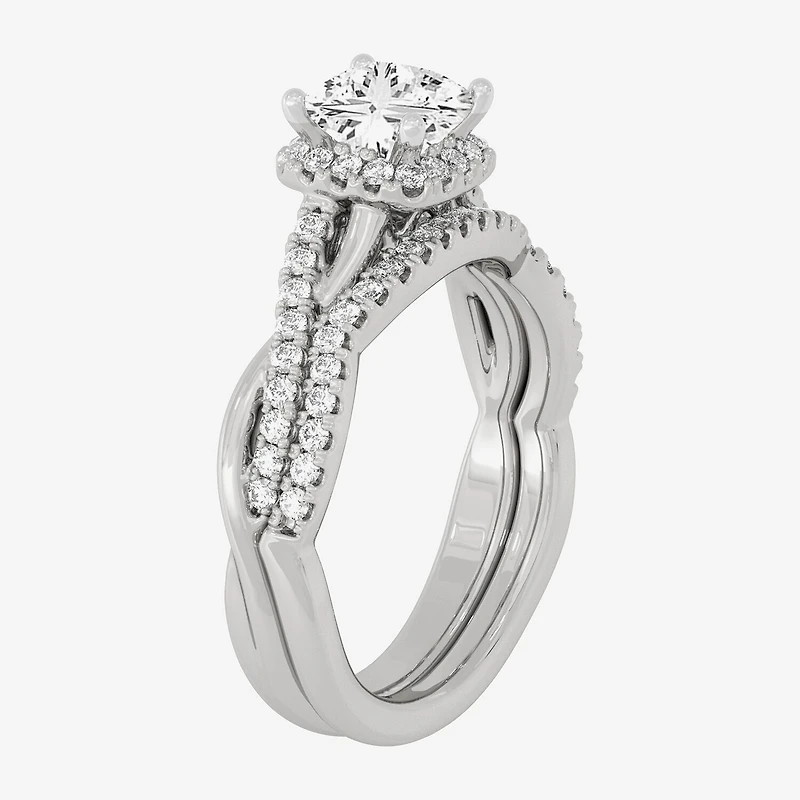 Signature By Modern Bride (H-I / Si1-Si2) Womens 1 1/5 CT. T.W. Lab Grown White Diamond 10K Gold Side Stone Halo Bridal Set