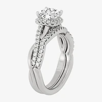 Signature By Modern Bride (H-I / Si1-Si2) Womens 1 1/5 CT. T.W. Lab Grown White Diamond 10K Gold Side Stone Halo Bridal Set