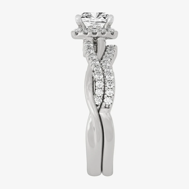 Signature By Modern Bride (H-I / Si1-Si2) Womens 1 1/5 CT. T.W. Lab Grown White Diamond 10K Gold Side Stone Halo Bridal Set