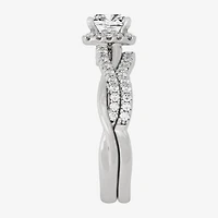 Signature By Modern Bride (H-I / Si1-Si2) Womens 1 1/5 CT. T.W. Lab Grown White Diamond 10K Gold Side Stone Halo Bridal Set