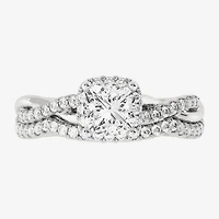 Signature By Modern Bride (H-I / Si1-Si2) Womens 1 1/5 CT. T.W. Lab Grown White Diamond 10K Gold Side Stone Halo Bridal Set