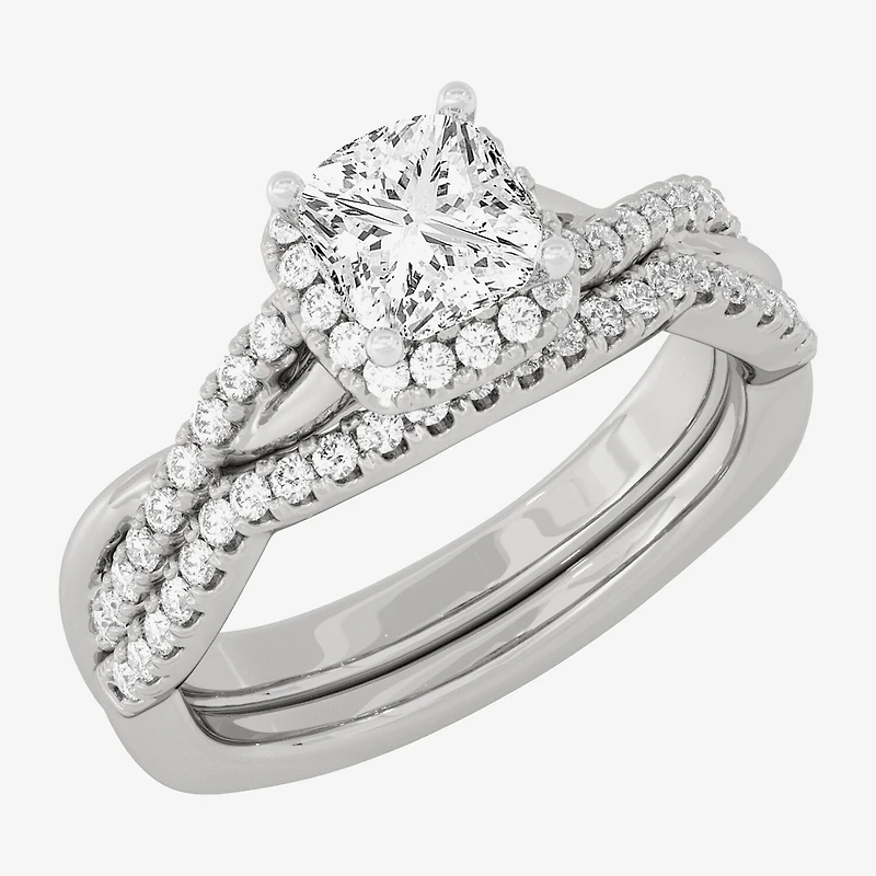 Signature By Modern Bride (H-I / Si1-Si2) Womens 1 1/5 CT. T.W. Lab Grown White Diamond 10K Gold Side Stone Halo Bridal Set