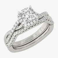 Signature By Modern Bride (H-I / Si1-Si2) Womens 1 1/5 CT. T.W. Lab Grown White Diamond 10K Gold Side Stone Halo Bridal Set
