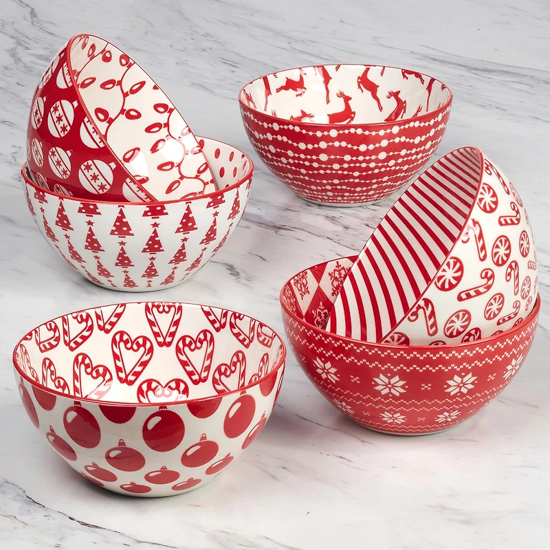 Certified International Peppermint Candy 6-pc. Porcelain Ice Cream Bowl